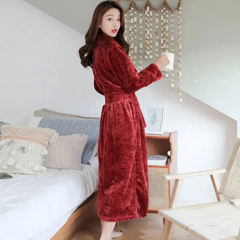Soft and Warm Fleece Bathrobe with Shawl Collar for Home Relaxation