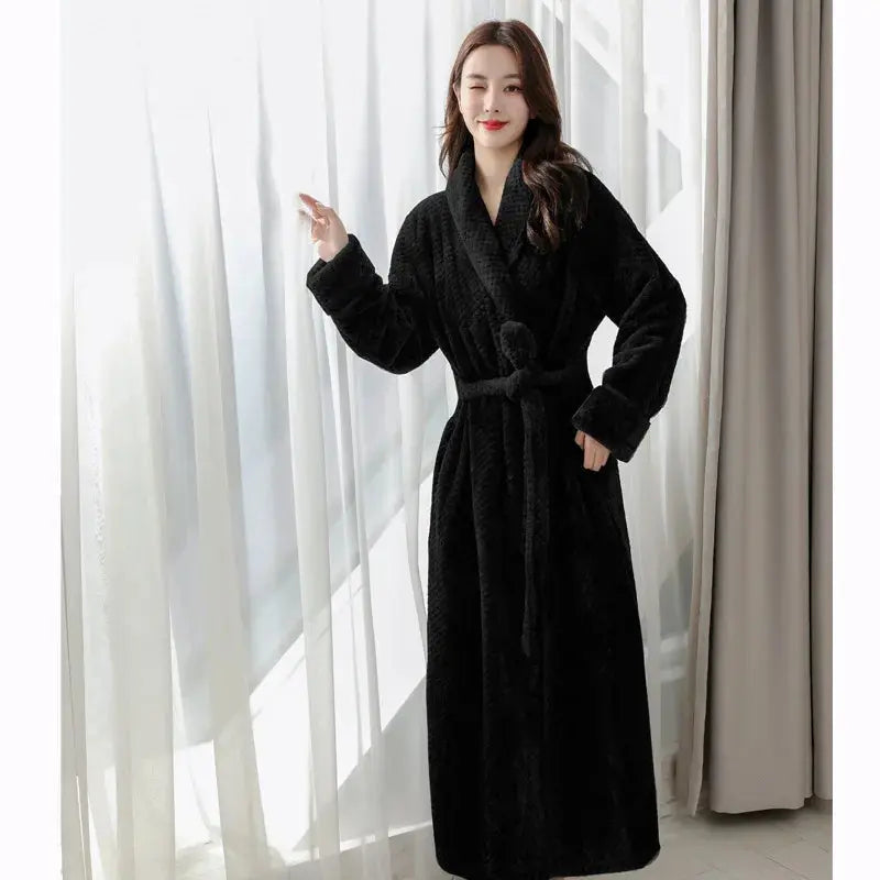 Soft and Warm Fleece Bathrobe with Shawl Collar for Home Relaxation