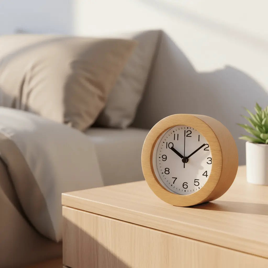LED Night Light Wooden Alarm Clock – Beech, Silent, Snooze Feature