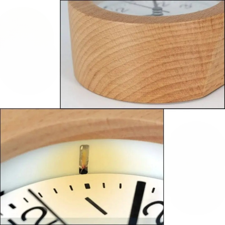 LED Night Light Wooden Alarm Clock – Beech, Silent, Snooze Feature