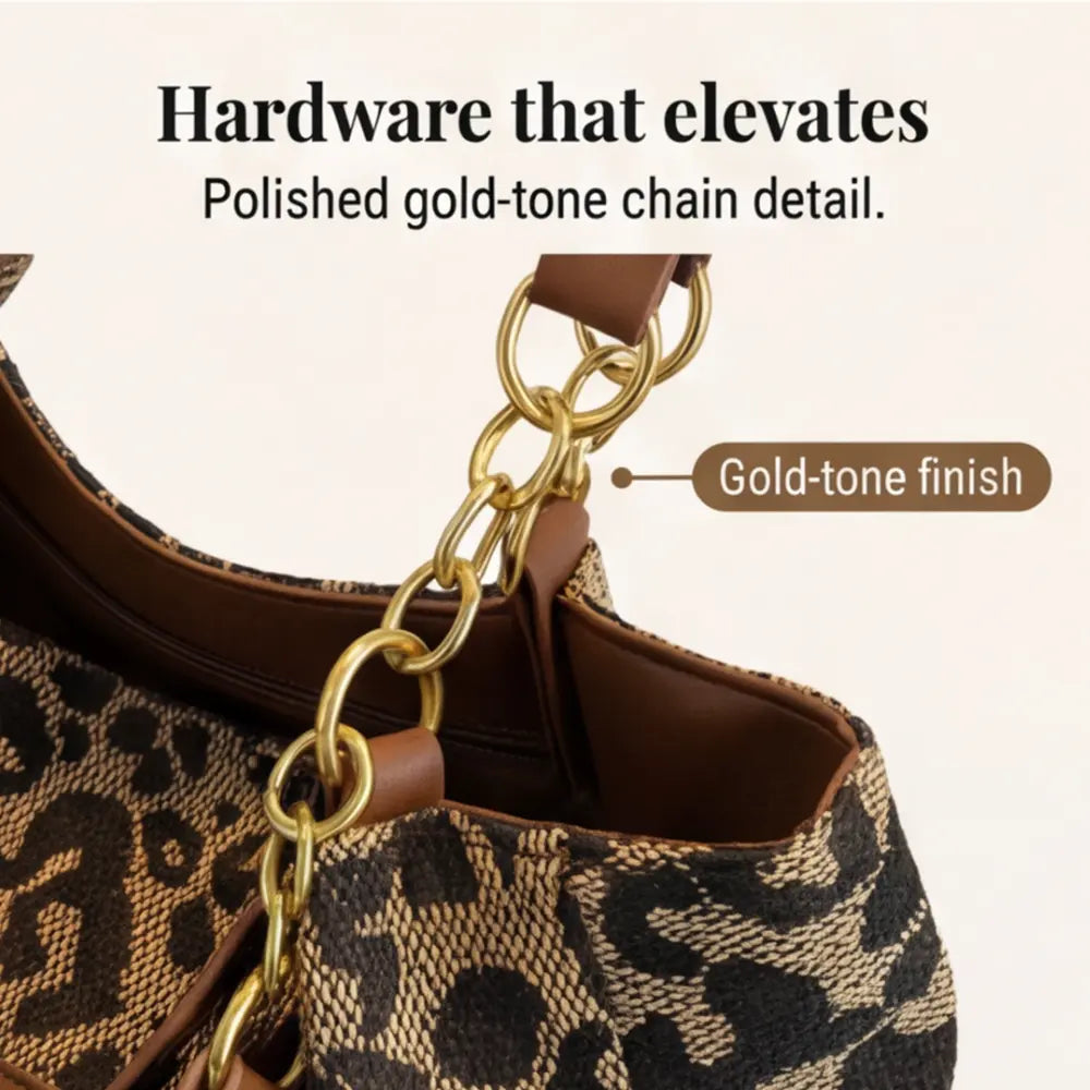 Leopard Print Canvas Tote with Gold Chain Handles