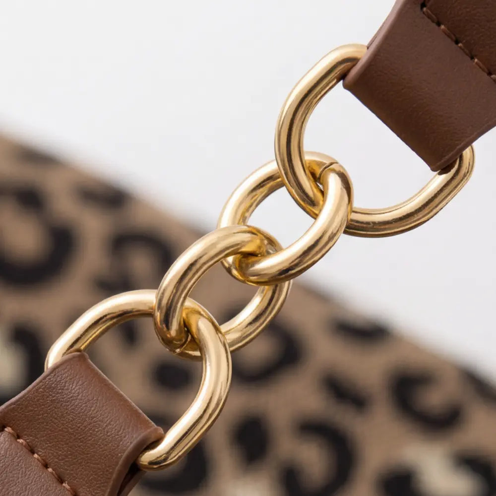 Leopard Print Canvas Tote with Gold Chain Handles