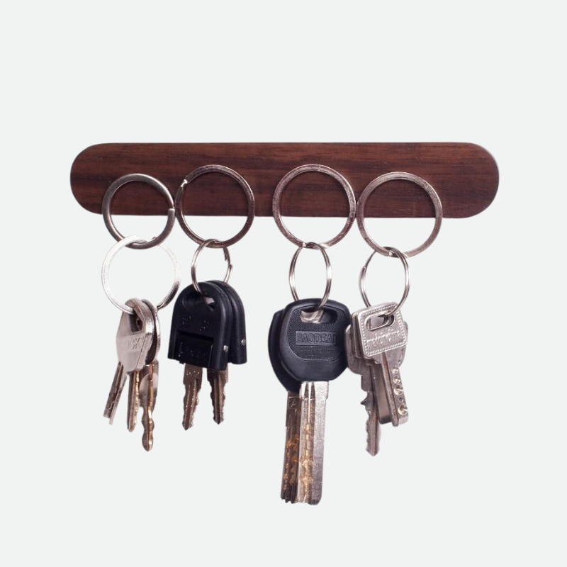 Magnetic Backed Wooden Key Organizer with Adhesive Wall Mount