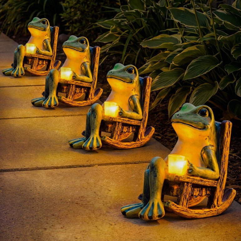 Solar Garden Frog Figurine | Warm White LED Light | Automatic Dusk Switch