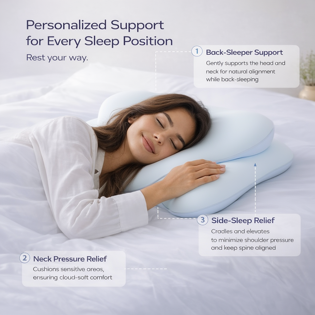 Ergonomic Cervical Pillow with Memory Foam for Neck and Back Support – 6 Zones