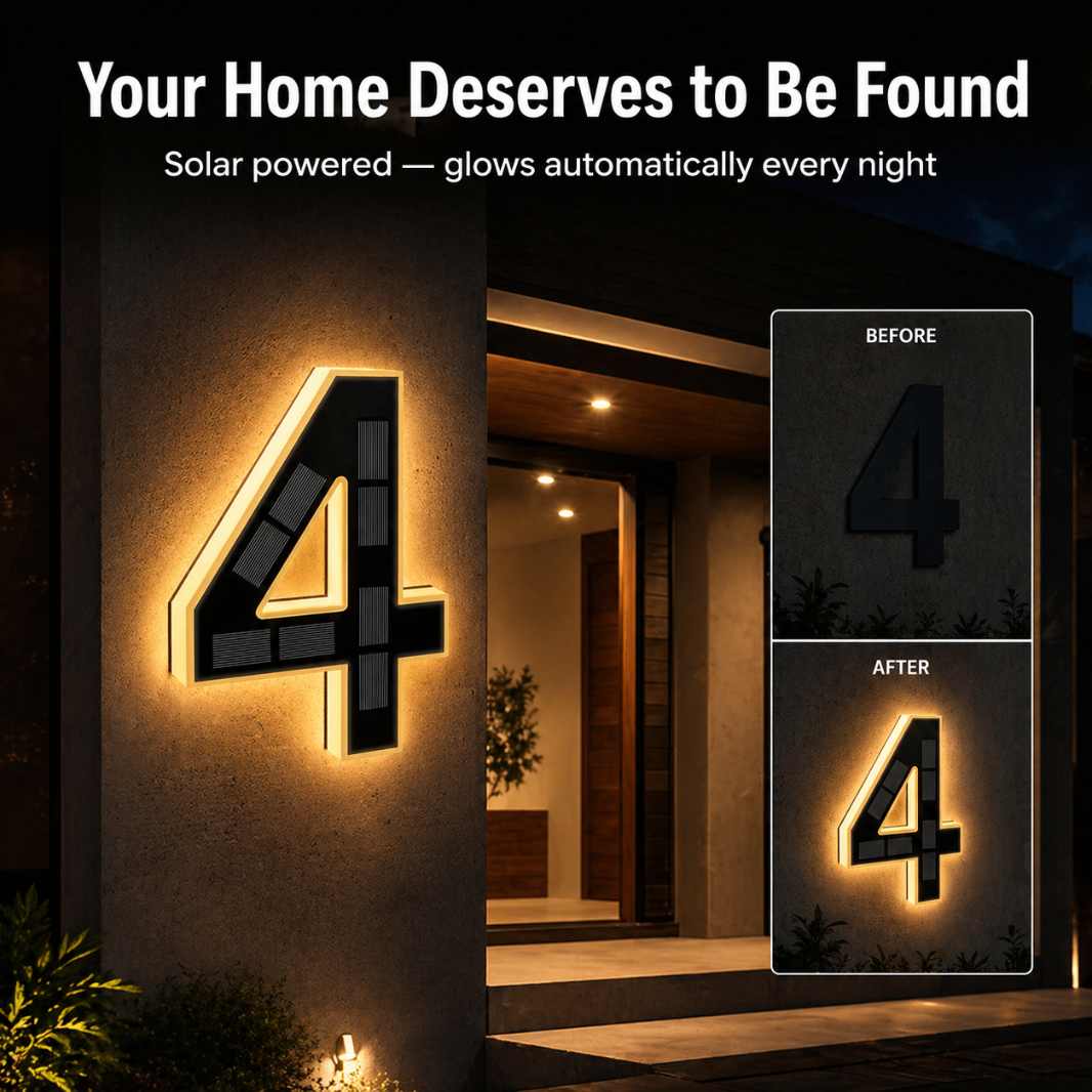 LED Illuminated Solar House Number Sign