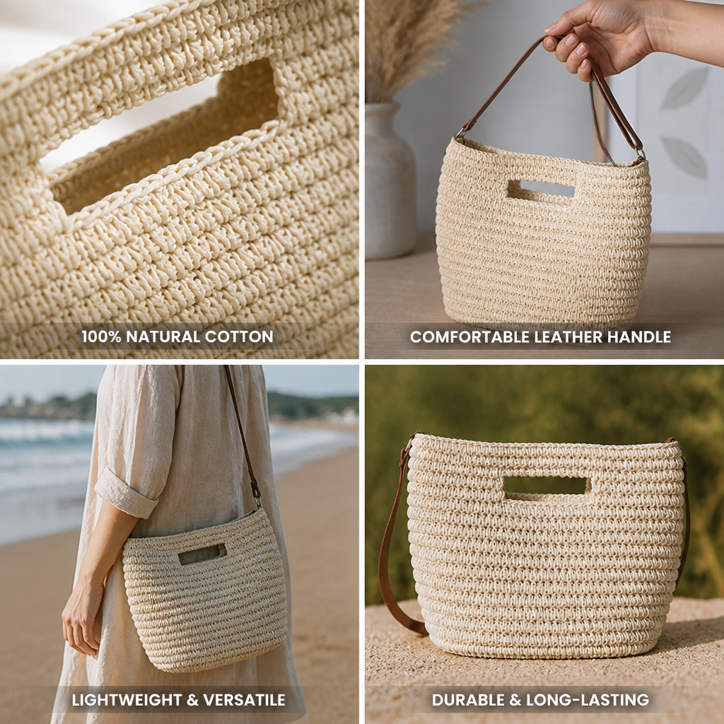 100% Cotton Leather-Handle Tote Bag