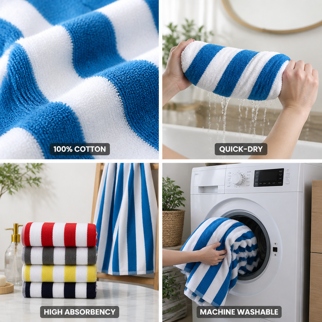 100% Cotton Quick-Dry Striped Bath Towel