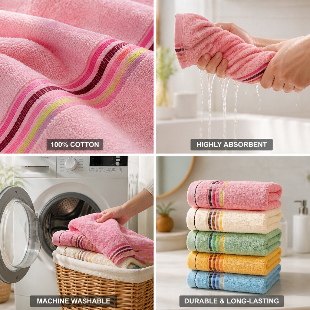 100% Cotton Striped Soft & Absorbent Bath Towel