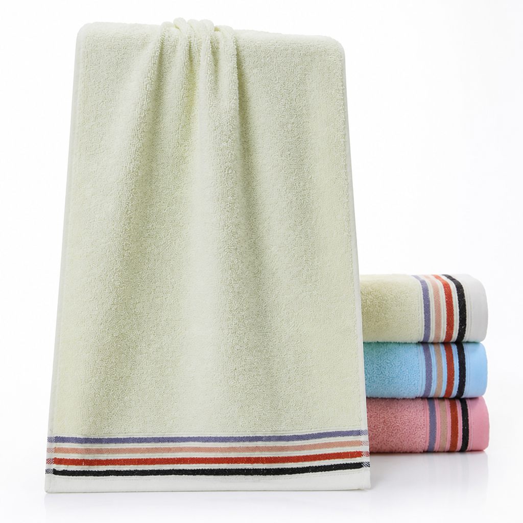 100% Cotton Terry Plush & Quick-Drying Bath Towel (Striped Border)