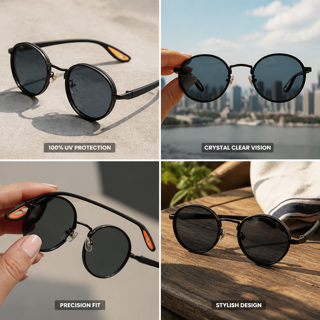 100% UV-Blocking Crystal-Clear Round Sunglasses