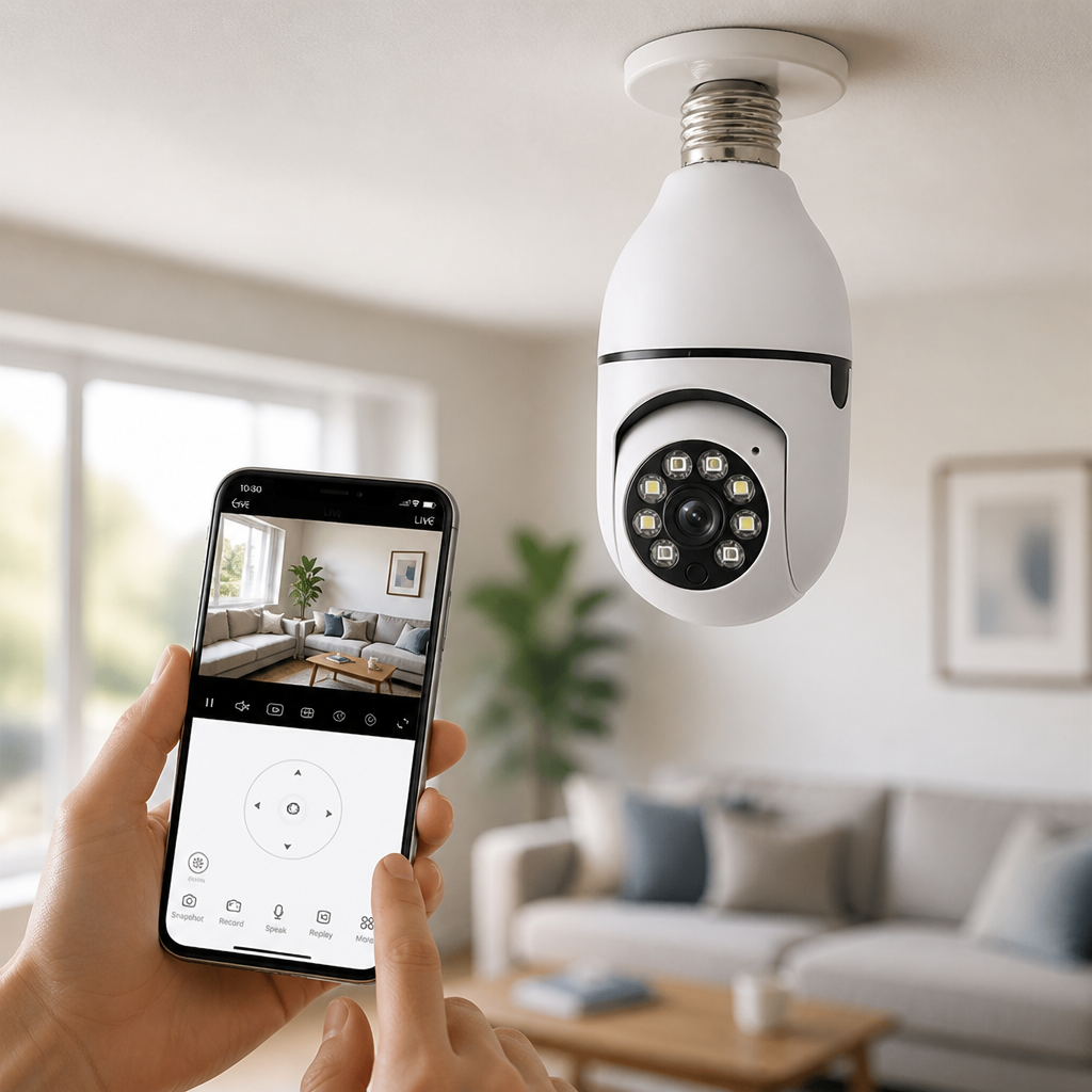 1080P Night Vision & Motion Detection Light Bulb Security Camera (E27 Socket)