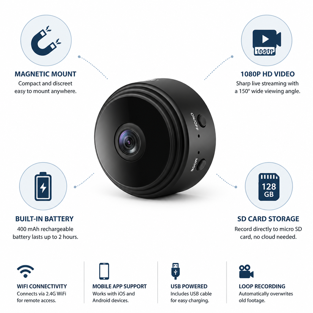 1080p HD Magnetic Mount Surveillance Camera (WiFi)