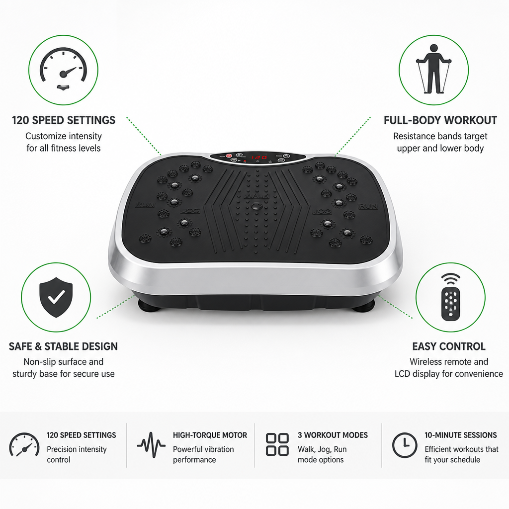 120-Speed Non-Slip Vibration Plate With Resistance Bands