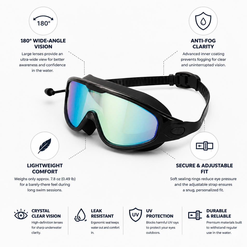 180° Wide-Angle Anti-Fog Swimming Goggles