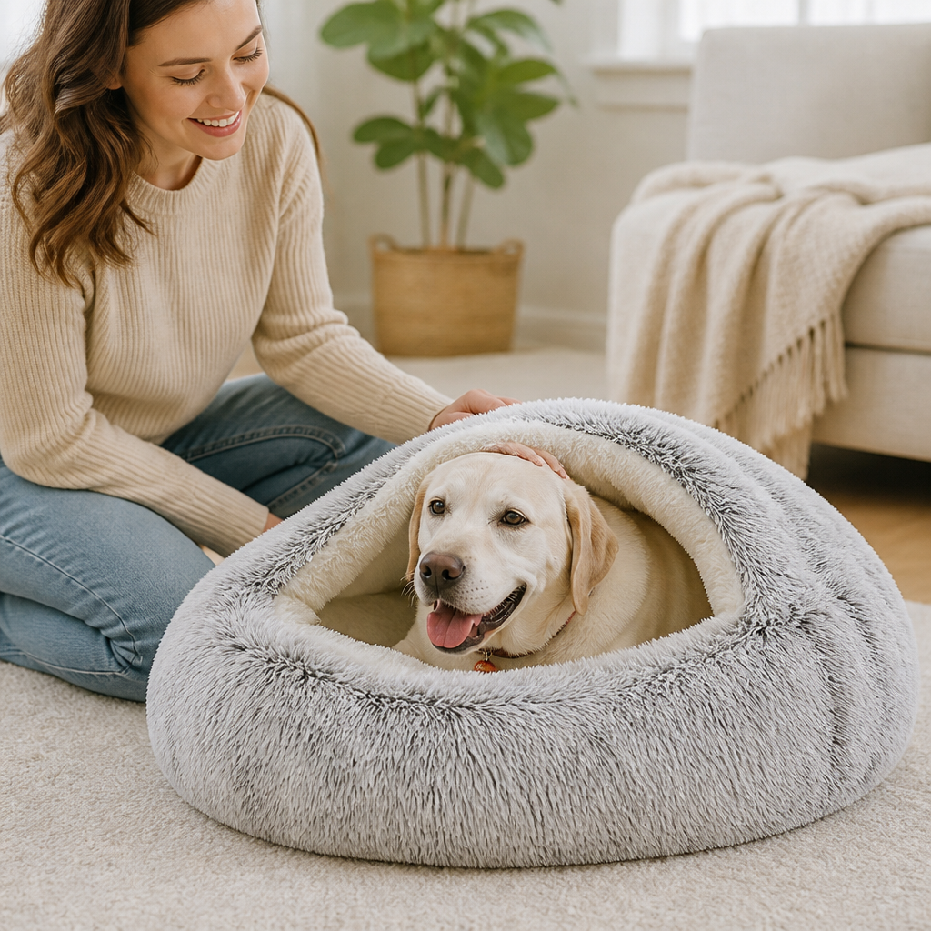 2-In-1 Plush Dog Bed (Machine-Washable, Non-Slip Base)