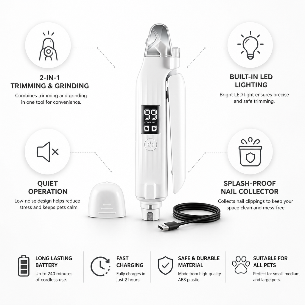 2-in-1 Quiet LED Pet Nail Trimmer