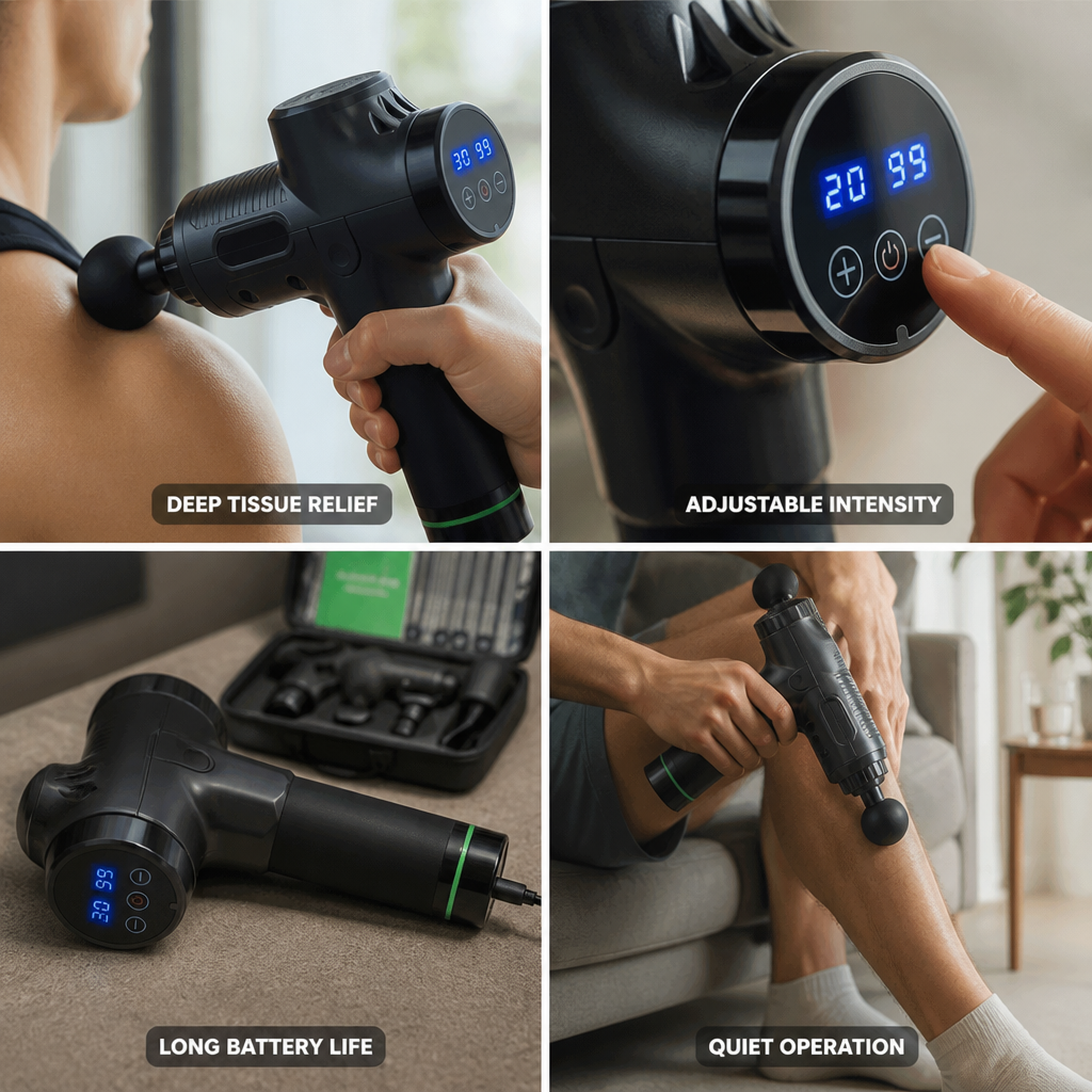 20-Speed Deep-Tissue Percussion Massage Gun (6 Interchangeable Heads)