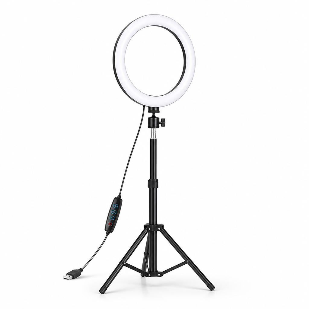 3-Color Stepless-Dim USB Ring Light With Stand