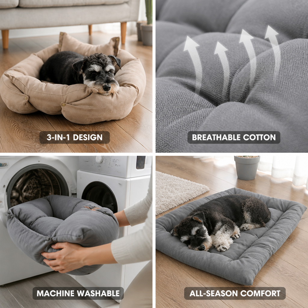 3-in-1 Breathable Cotton Pet Bed (For Cats & Small Dogs)