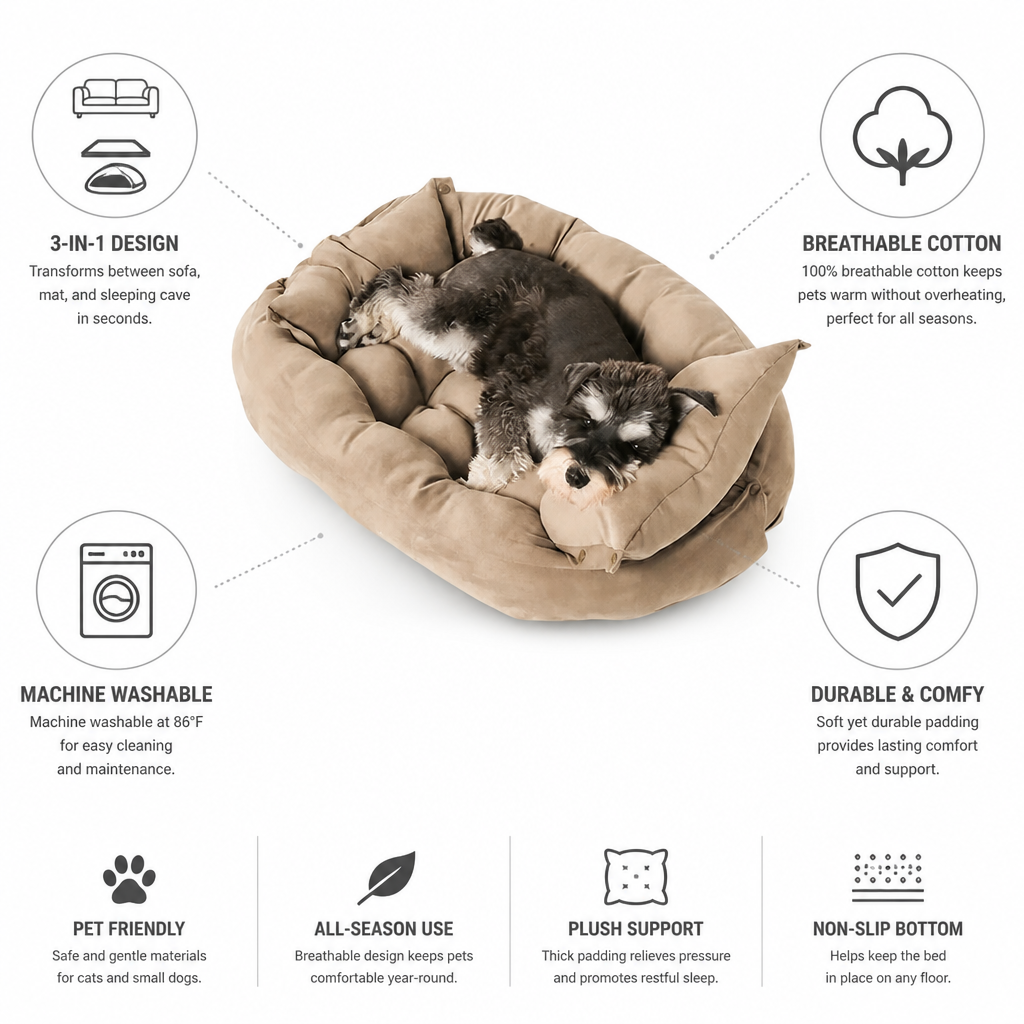 3-in-1 Breathable Cotton Pet Bed (For Cats & Small Dogs)