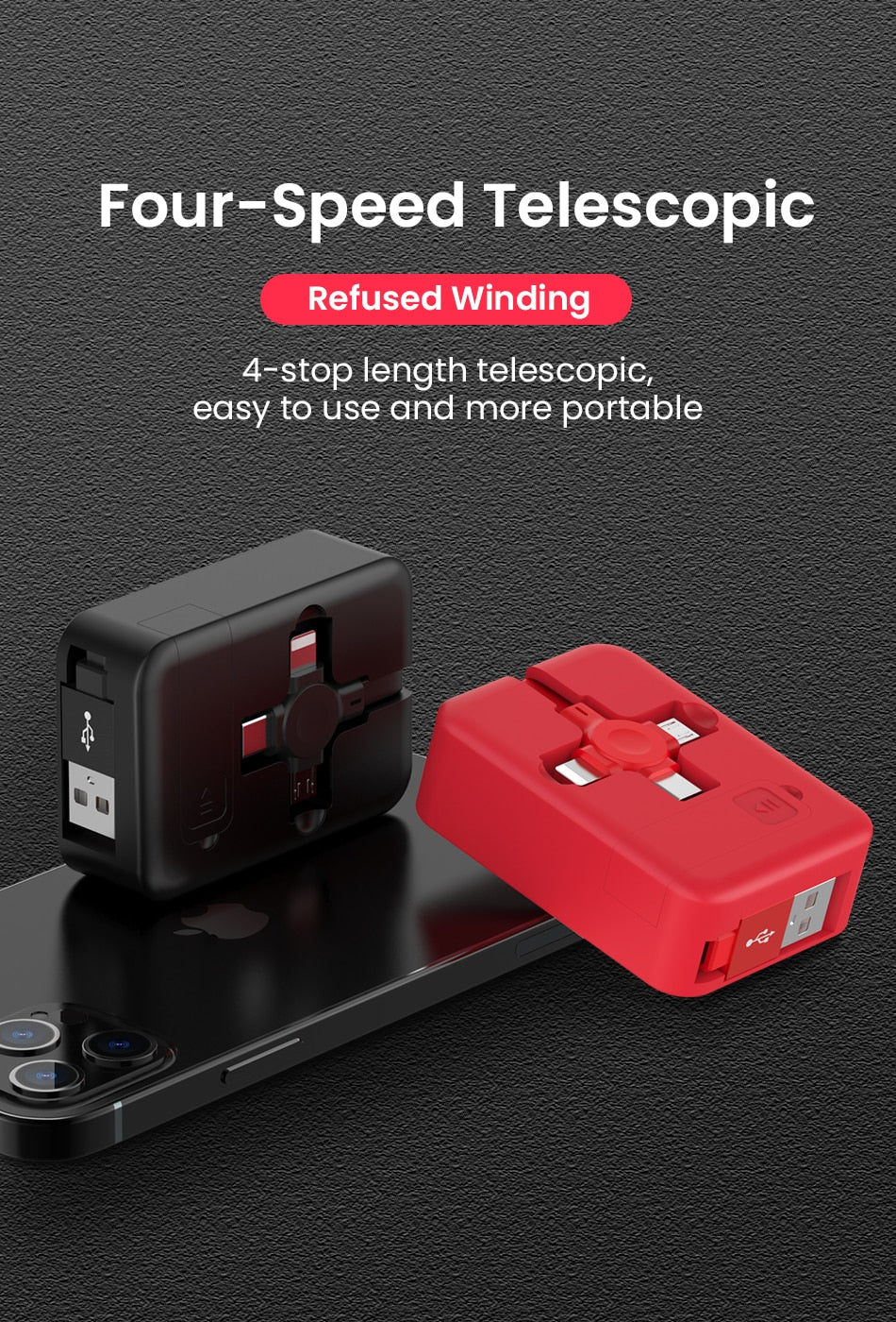3-in-1 Retractable Charging Cable USB-A Lightning USB-C Micro USB