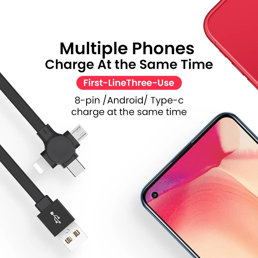 3-in-1 Retractable Charging Cable USB-A Lightning USB-C Micro USB