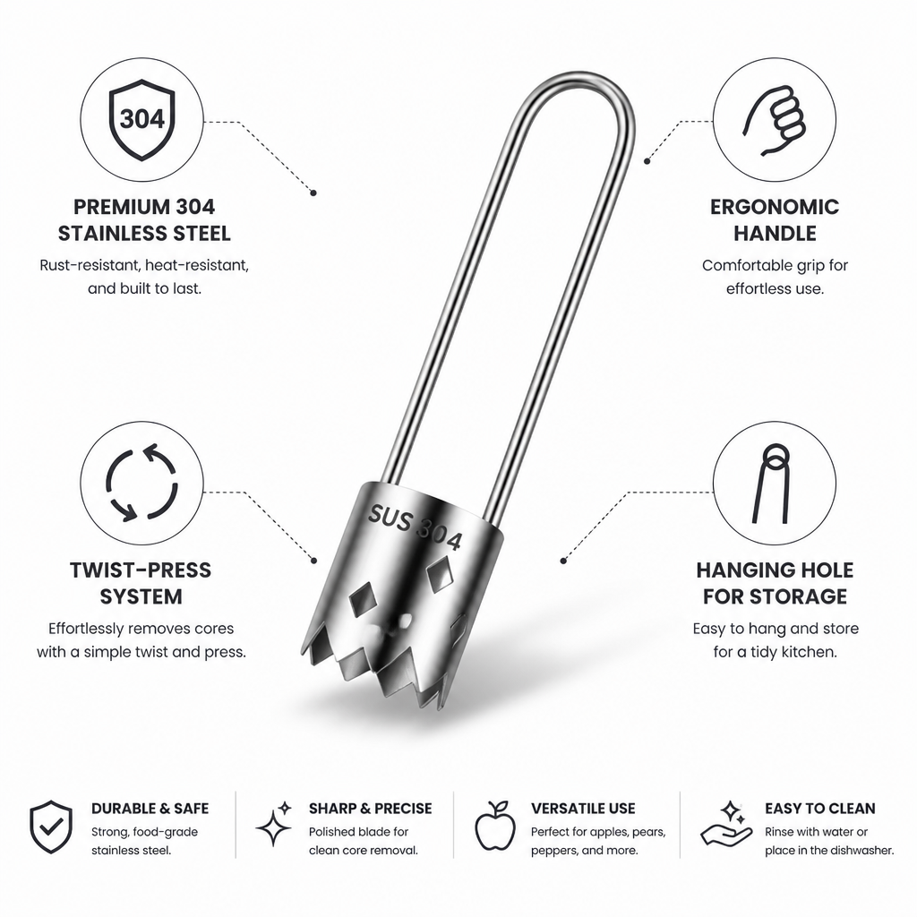 304 Stainless Steel Twist-Press Fruit & Vegetable Corer