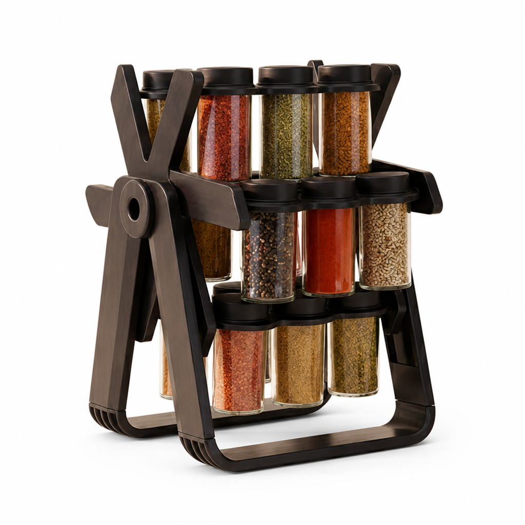 360° Rotating Compact Lead-Free Glass Spice Rack (18 Jars)