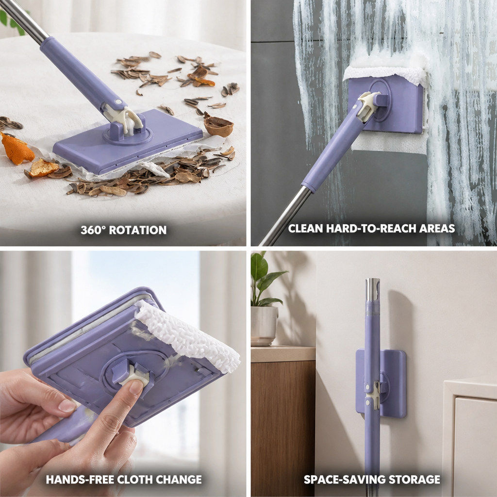 360° Rotating Hands-Free Mini Mop (Space-Saving Wall Mount)