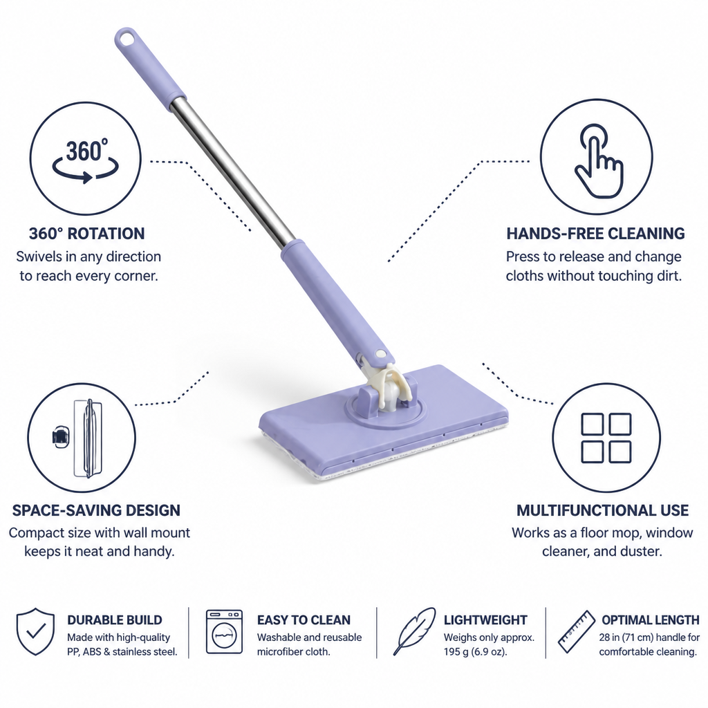 360° Rotating Hands-Free Mini Mop (Space-Saving Wall Mount)