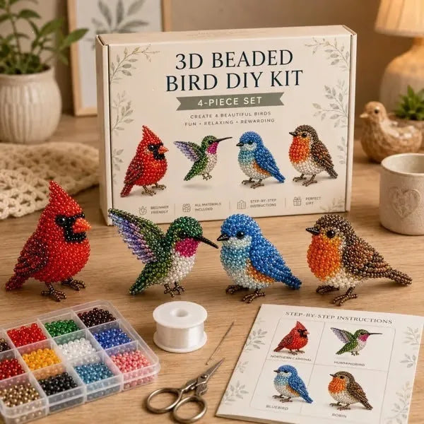 3D Bead Craft Kit Beginner-Friendly Set of 4 Animals Includes Tools & Instructions