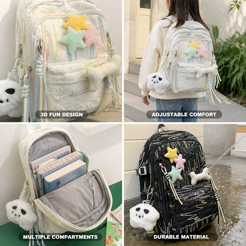 3D Character Adjustable Padded Kids Backpack (Multiple Compartments)