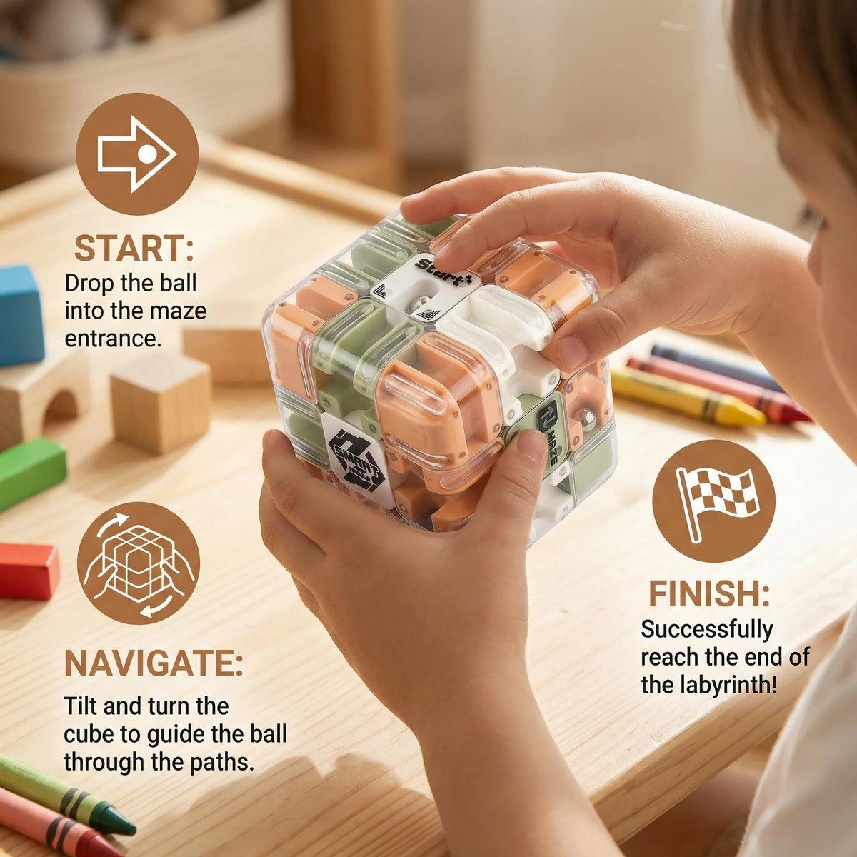 3D Puzzle Cube Clear Maze Sealed Metal Ball