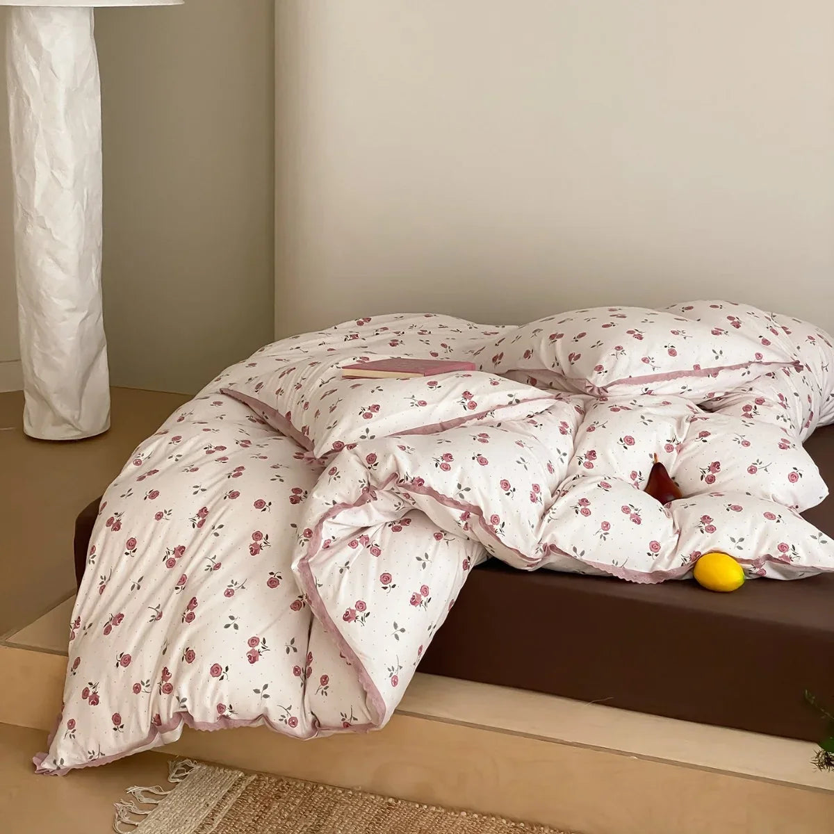 4-Piece Bedding Set Cotton Percale Floral Crochet Lace
