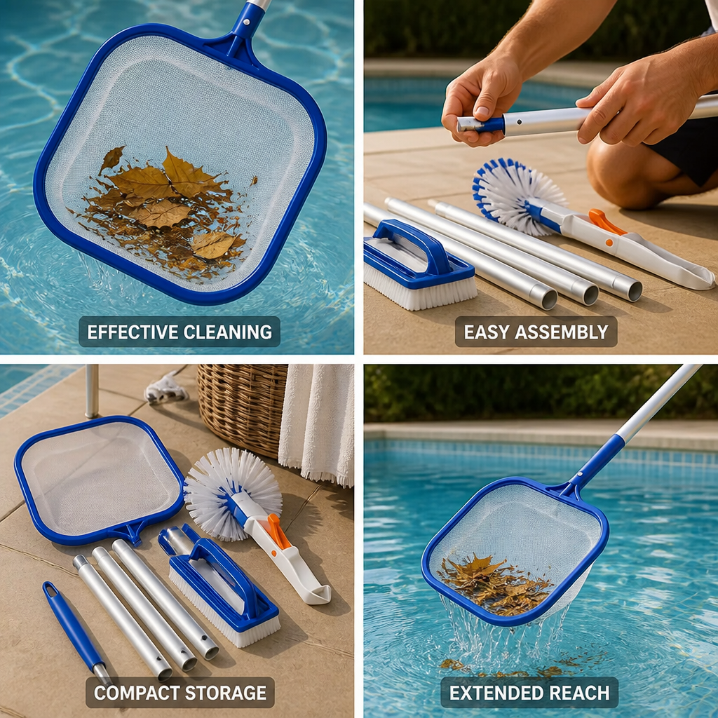 5-Section Aluminum Pole Pool Skimmer & Brush Set