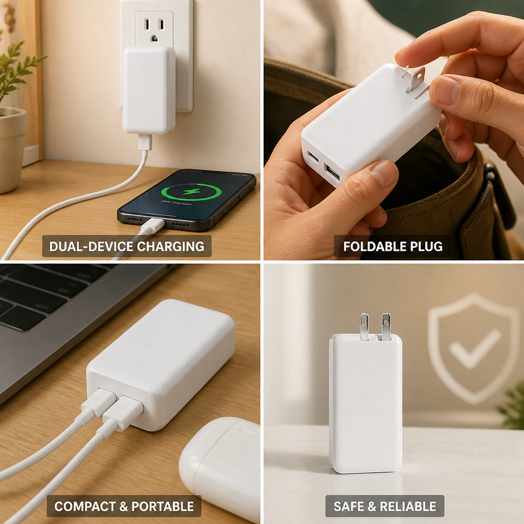 65W Fast-Charging Dual-Port USB Wall Charger (Type A + C)