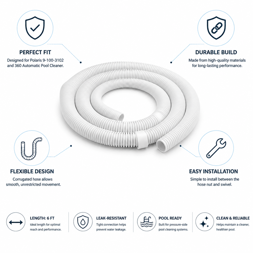 6ft Flexible Corrugated Pool Cleaner Hose (Polaris 360 Compatible)