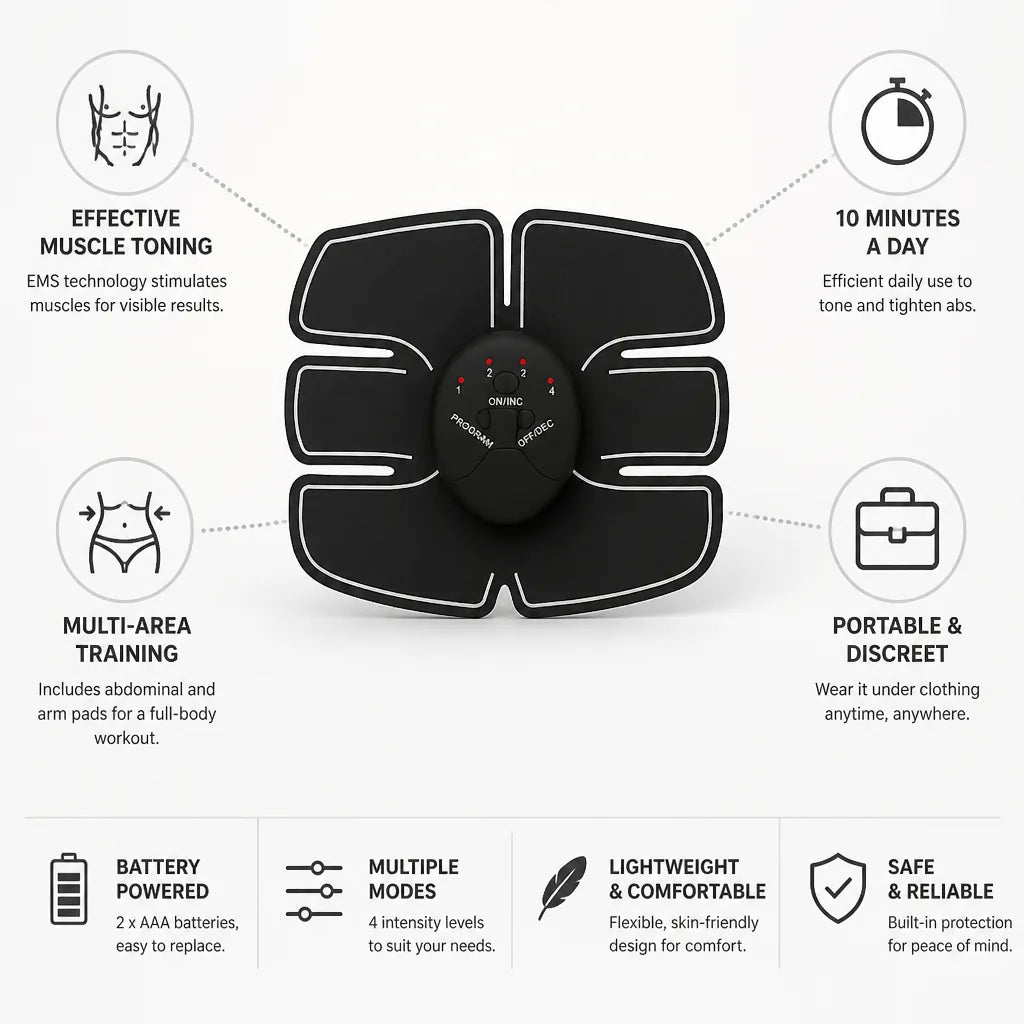 Abdominal Muscle Stimulator EMS Portable Battery-Powered