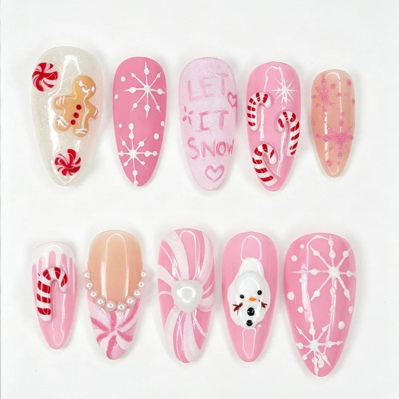Acrylic Nail Set Christmas Designs Easy-Apply Damage-Free
