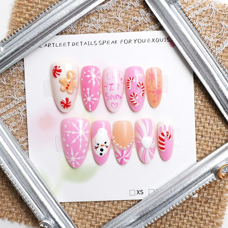Acrylic Nail Set Christmas Designs Easy-Apply Damage-Free