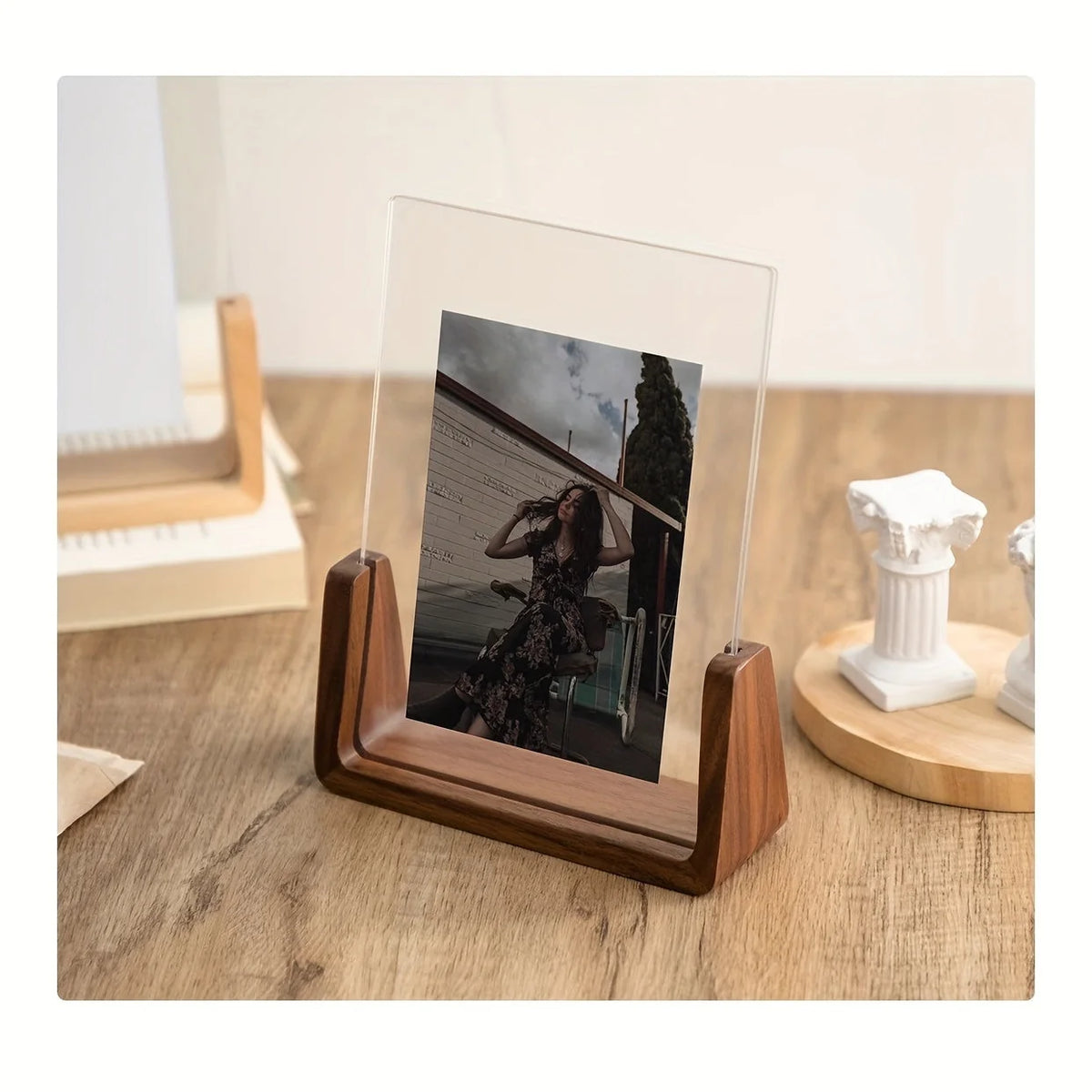 Acrylic Photo Stand Curved U-Frame Timber Base