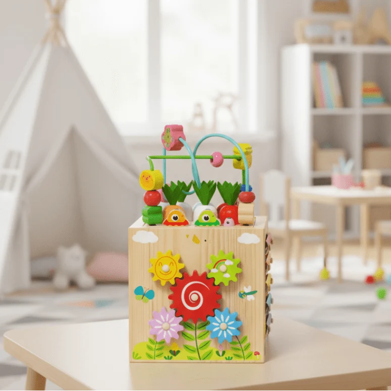 Activity Cube Natural Rubber Eight Interactive Activities