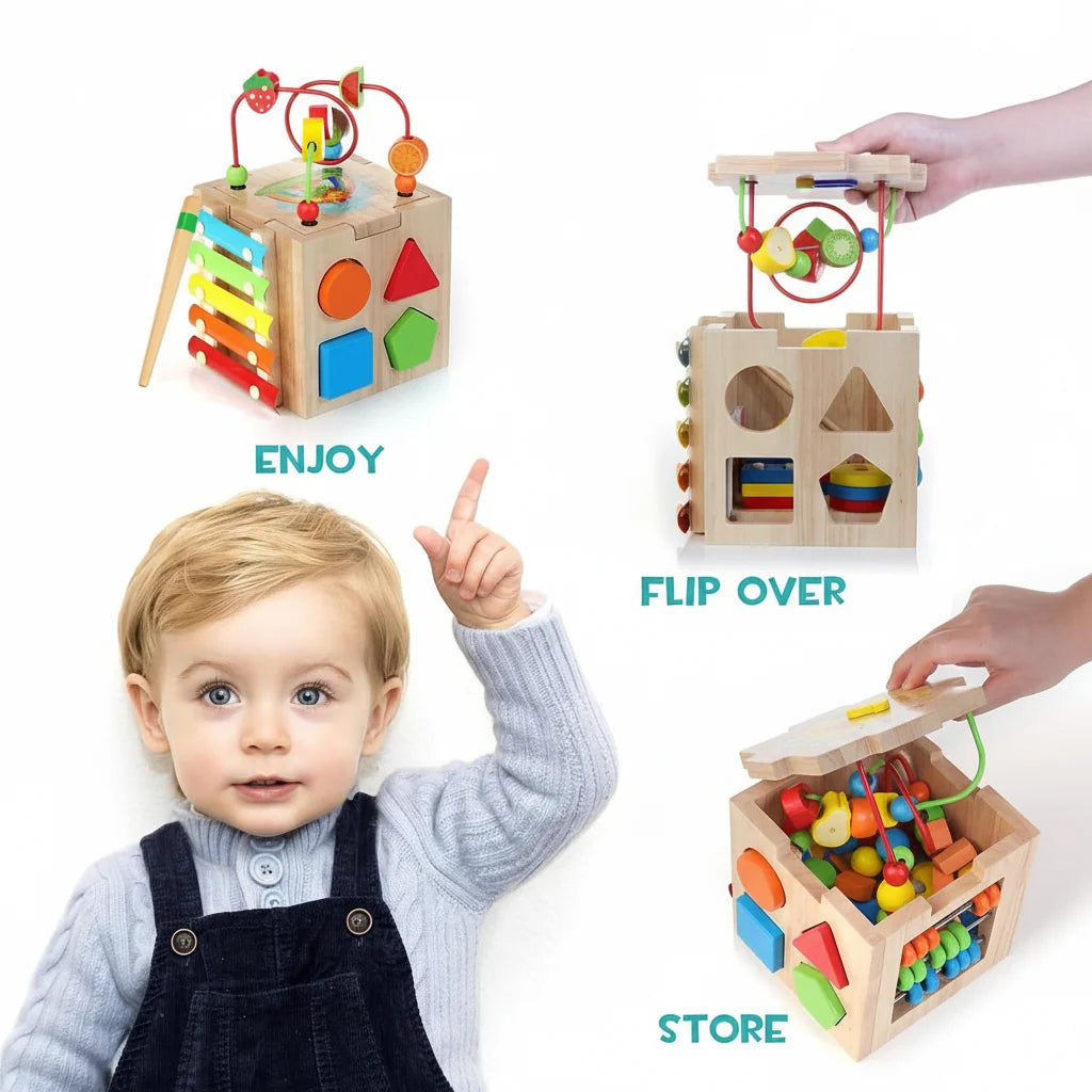 Activity Cube Natural Rubber Eight Interactive Activities