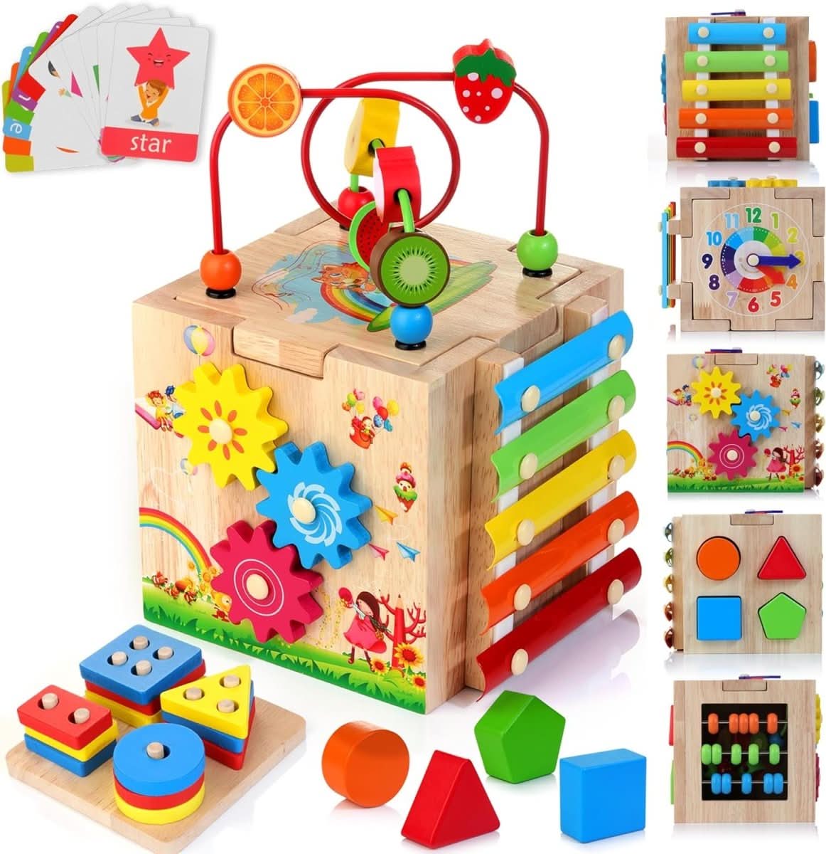 Activity Cube Natural Rubber Eight Interactive Activities