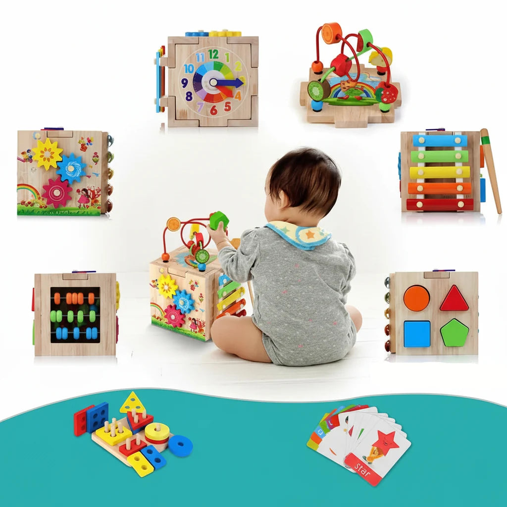 Activity Cube Natural Rubber Eight Interactive Activities