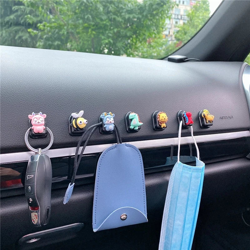 Adhesive Hooks Animal Design Set of 4 for Car & Home