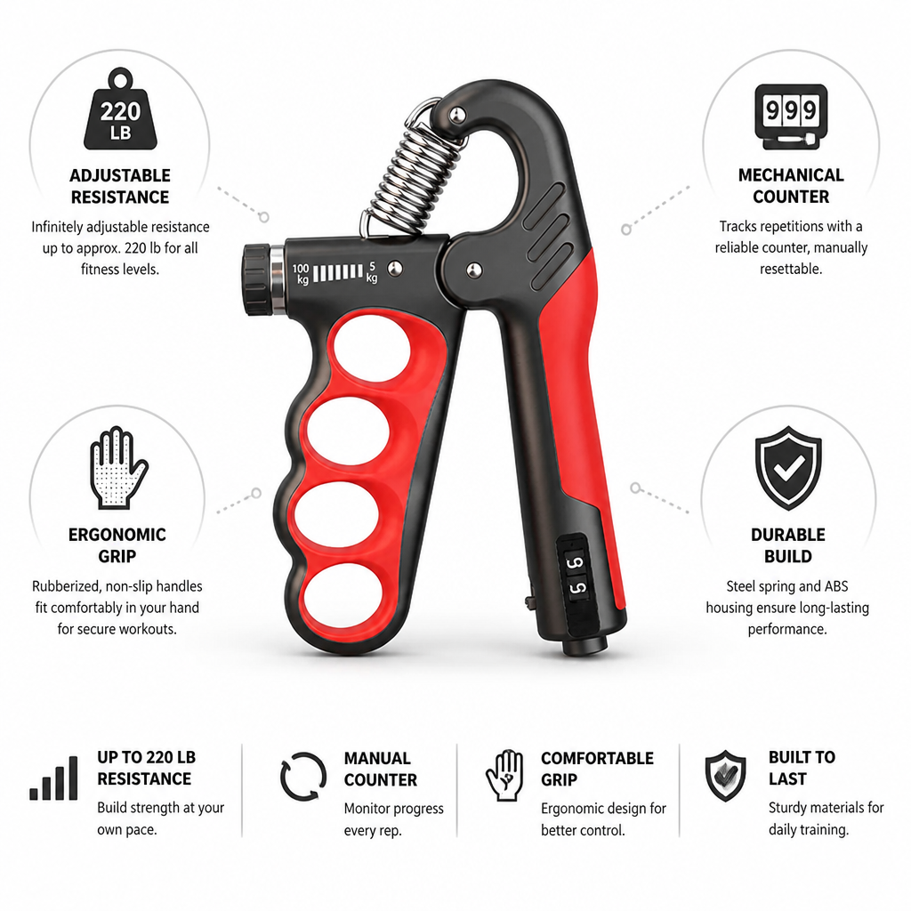 Adjustable 220 lb Resistance & Mechanical Counter Hand & Forearm Trainer