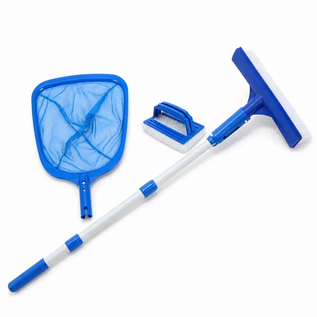 Adjustable Aluminum Pole Pool Cleaning Kit (Skimmer & Brushes)