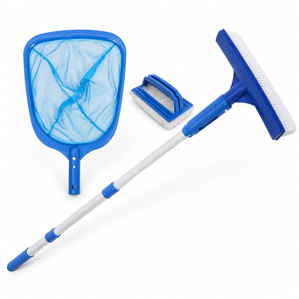 Adjustable Aluminum Pole Pool Cleaning Kit (Skimmer & Brushes)